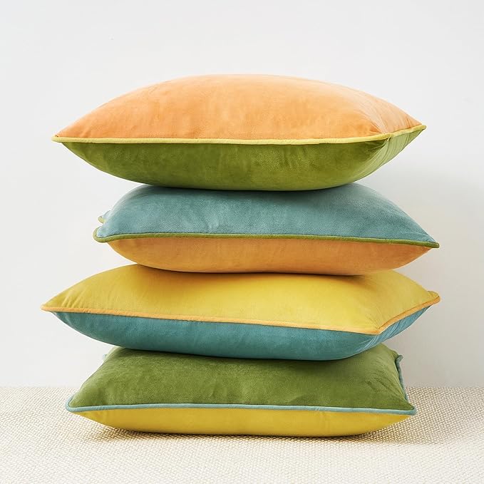 MONDAY MOOSE Decorative Throw Pillow Covers Cushion Cases, Set of 4 Soft Velvet Modern Double-Sided Designs, Mix and Match for Home Decor, Pillow Inserts Not Included (20x20 inch, Yellow/Green)