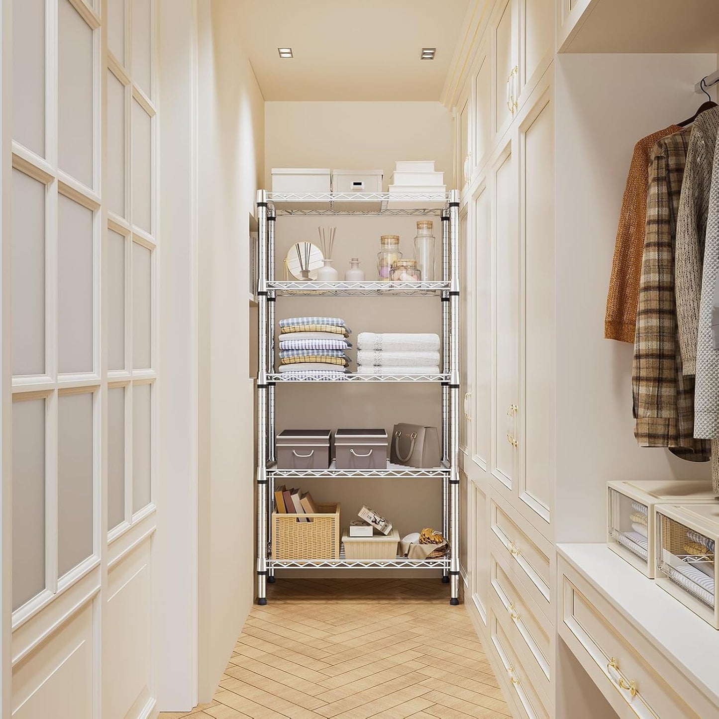 1250 lbs 5 Tier Shelf Metal Storage Shelves Shelving Wire Rack Heavy Duty Closet Organizers for Garage Kitchen Bathroom Laundry Chrome 13.8" D x 29.5" W x 59.5" H - NestledHome