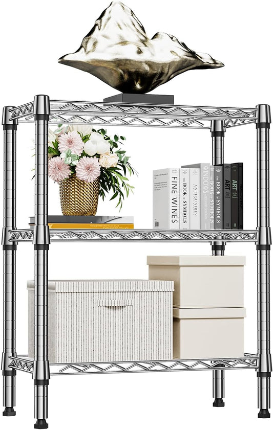 750 lbs 3 Tier Shelf Metal Storage Shelves Wire Rack Closet Organizers for Garage Kitchen Bathroom Laundry Chrome 11.8" D x 25.6" W x 31.5" H - NestledHome