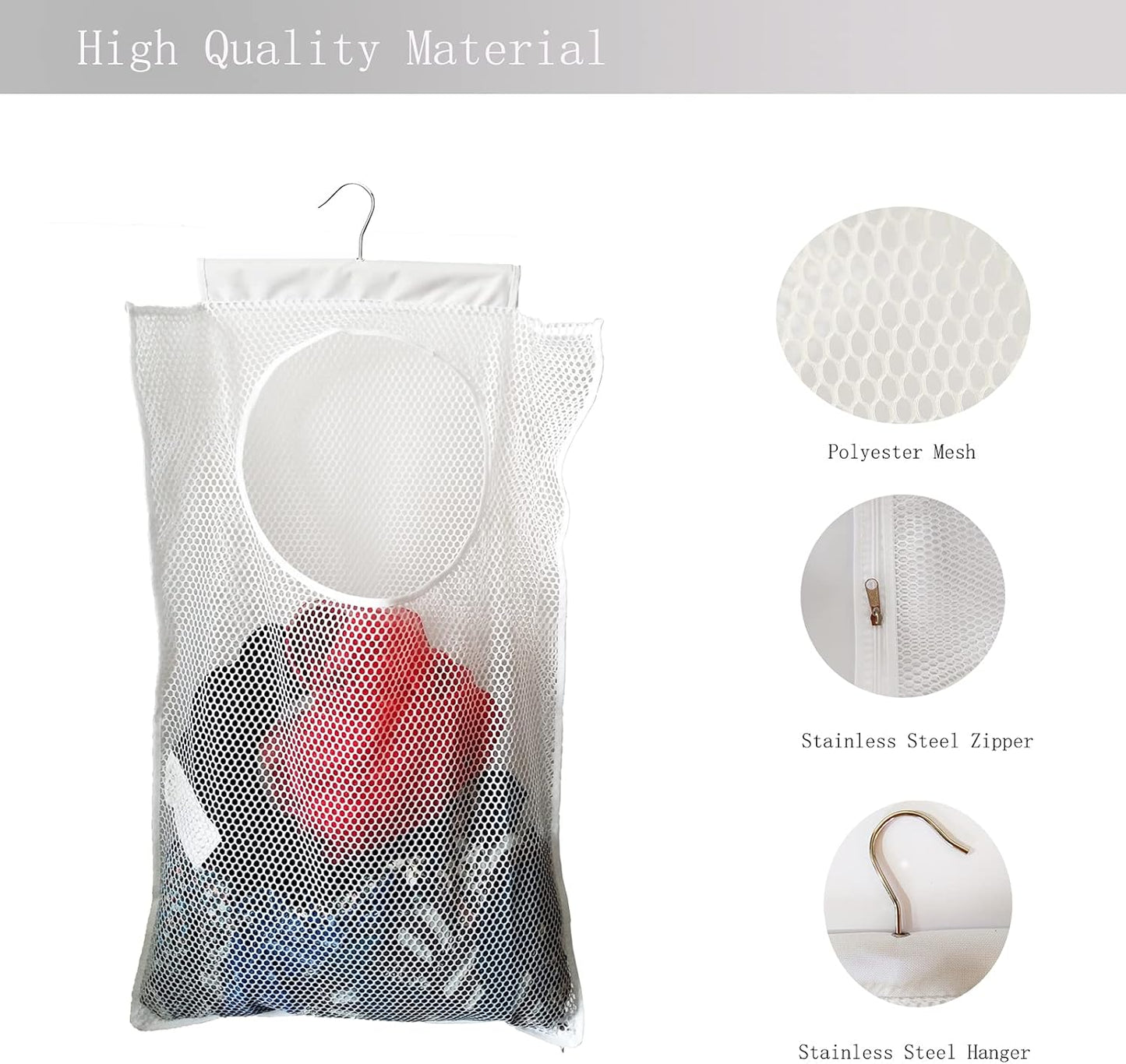 Hanging Mesh Laundry Hamper (30in*20in*2in) Large Dirty Clothes Bag, Can Be Used Behind The Door & Closet & Caravan& Bathroom (White) - NestledHome