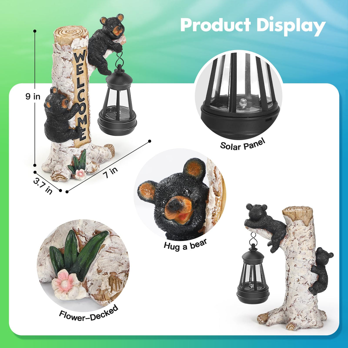 Garden Bear Statue with Solar LED Lantern