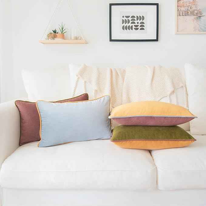 MONDAY MOOSE Decorative Throw Pillow Covers Cushion Cases, Set of 4 Soft Velvet Modern Double-Sided Designs, Mix and Match for Home Decor, Pillow Inserts Not Included (12x20 inch, Purple/Green)