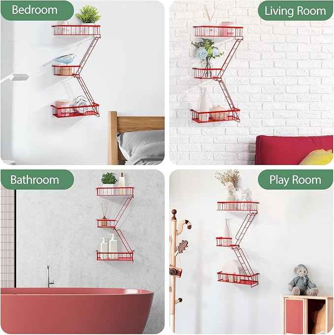 Fire Escape Shelf Red, Urban City Wall Art Decorative Action Figure Metal Display with Mini Ladder Shelf for Home Decor, Red 2.5 Tier