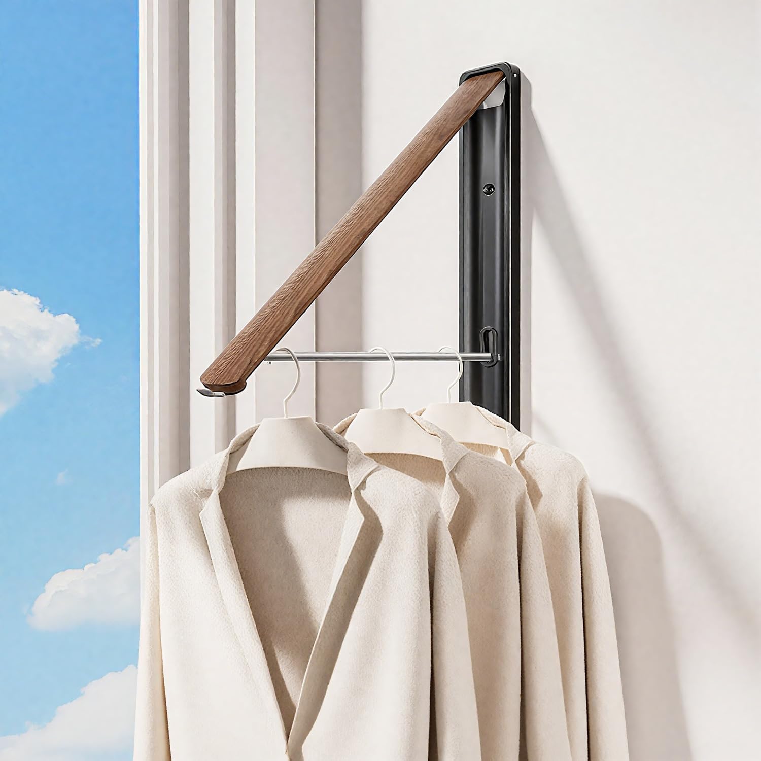 Wall Mounted Drying Rack - Retractable & Foldable Clothes Drying Rack Wall Mounted for Laundry Room Organization | Laundry Room Hanging Rack for Dorm, Closet, Balcony & Indoor/Outdoor Use 2 Packs - NestledHome
