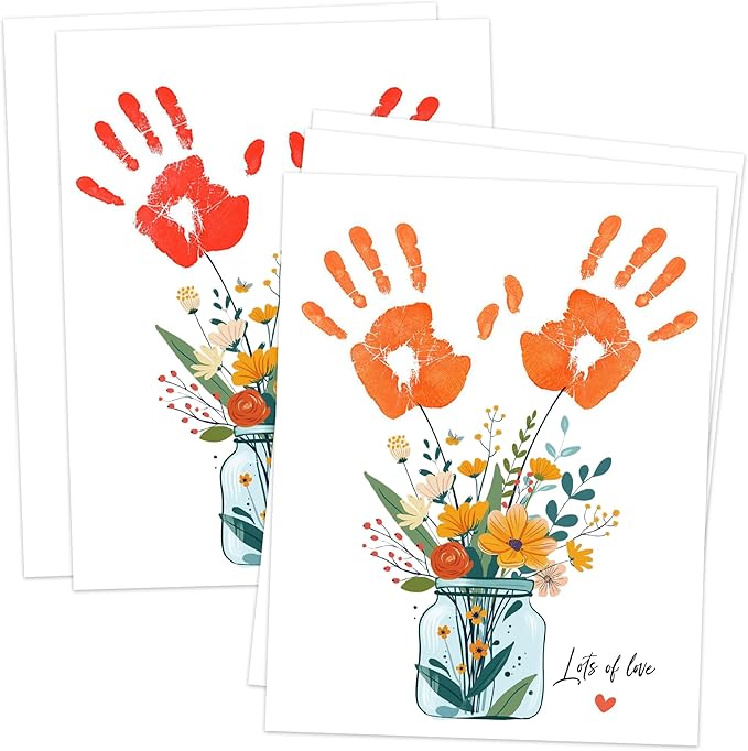 Handprint Kit for Mother's Day & Birthday Gifts, 10 Bulk Personalized Floral Greeting Cards, 8.5x11 Inch DIY Keepsake Art for Mom, New Moms, Grandmas (Mothers Day Crafts & Birthday Celebration Ideas)