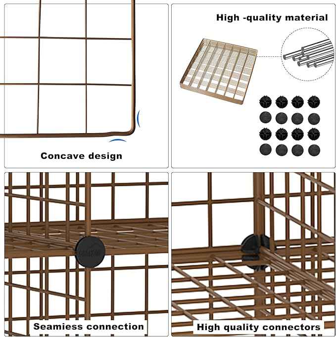 C&AHOME Wire Cube Storage, 8 - Cube Organizer Metal C Grids, Modular Shelves Units, Closet Organizer, Ideal for Home, Office, Living Room, 24.8" L x 12.4" W x 48.4" H, Brown UWCS3008R