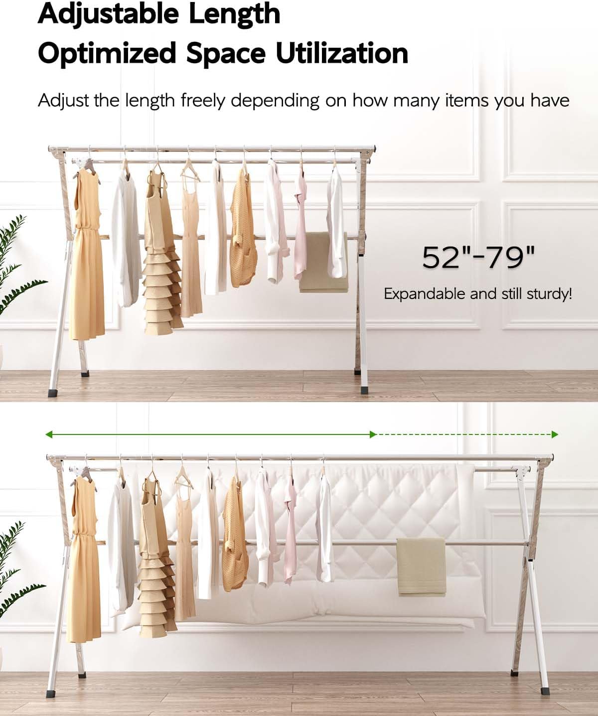 Clothes Drying Rack 79 Inches Folding Indoor Outdoor, Drying Rack Clothing Collapsible, Foldable Laundry Drying Rack, Heavy Duty Stainless Steel Clothesline, Garmet Rack, 20 Hooks 12 Clips - NestledHome