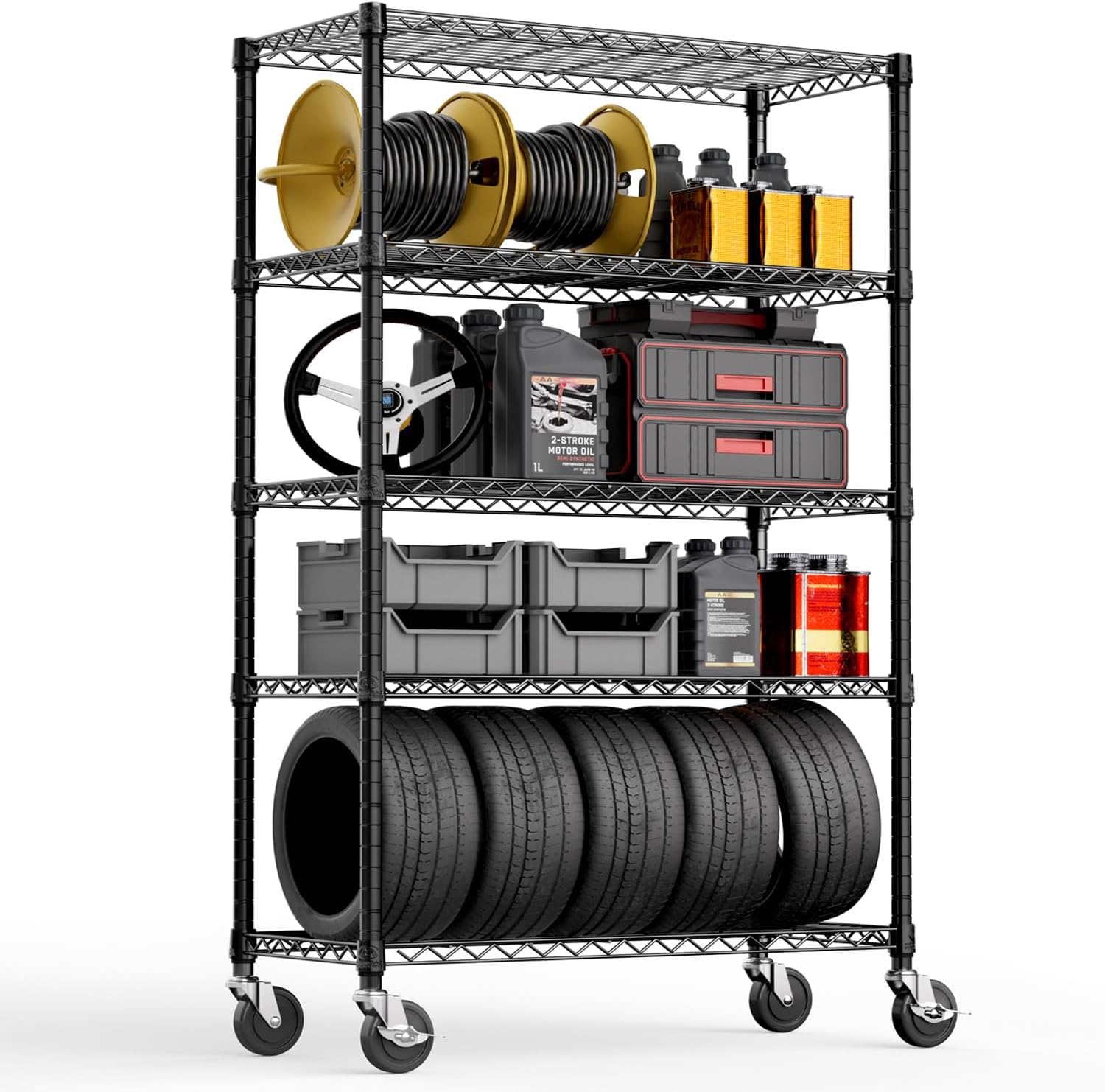 5-Shelf Storage Shelves,Wire Shelving Heavy Duty Metal Storage Shelving Unit Adjustable Garage Shelving Rack Pantry Kitchen (Black, 5 Tier,17.7" D x 47.2" W x 76.7" H) - NestledHome