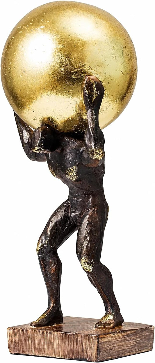 Lukitas Atlas Holding Up World Statue and Sculpture, Struggler Figurine Decor, Ball Lifting Sculpture, Creative Ornament for Office Living Room, Resin 13''