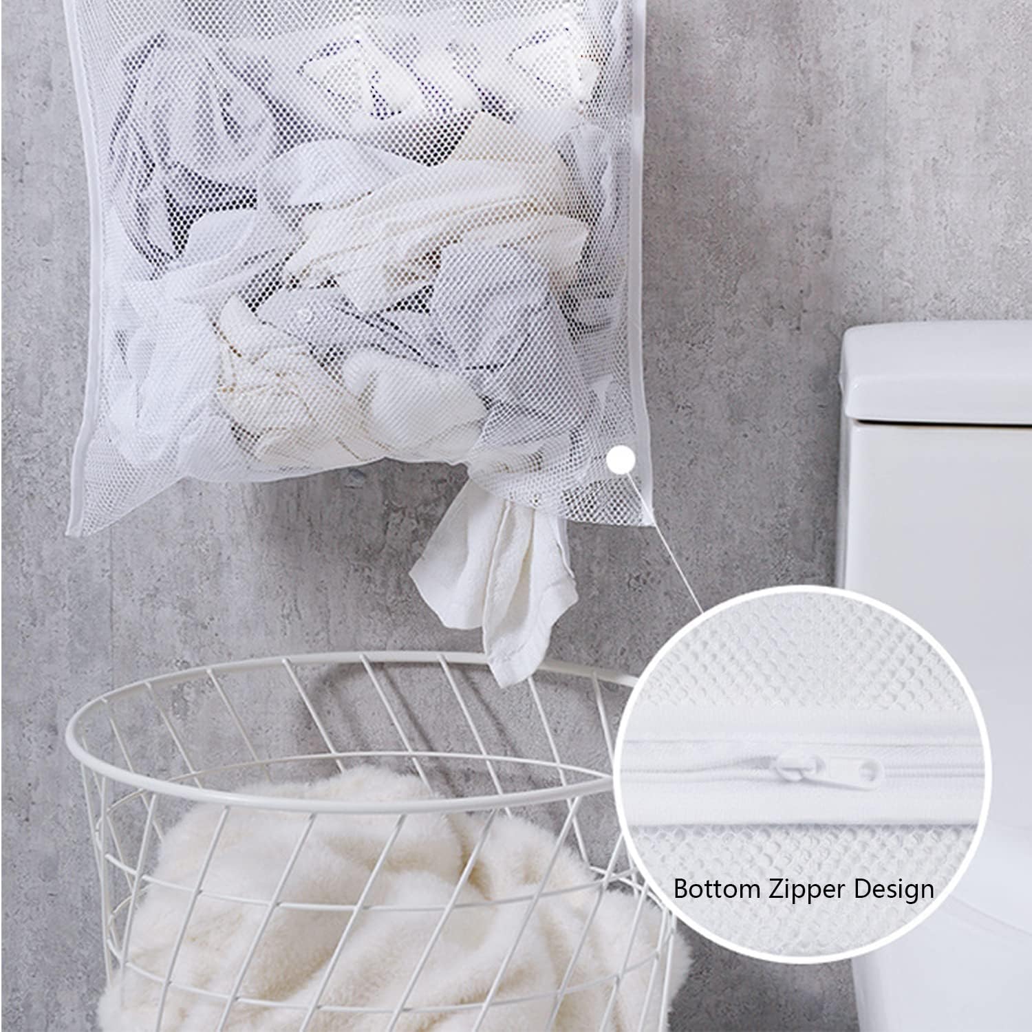 Resdenio Hanging Laundry Hamper Bag, Portable Laundry Bag, 30 x 20 Inch Large Foldable Wall Hanging Laundry Basket with 2 Adhesive Hooks for Dirty Clothes Organization and Storage - NestledHome