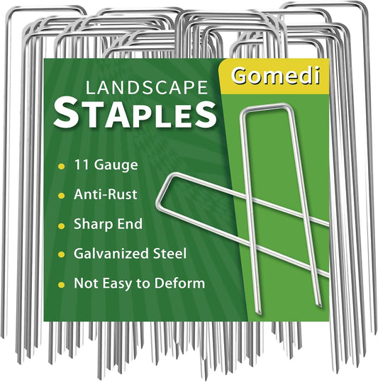 Landscape Staples Galvanized 6 Inch 60 Pcs, Metal Garden Stakes 1.6 Inch Width, Garden Staples for Weed Barrier Tubing Lawn 11 Gauge