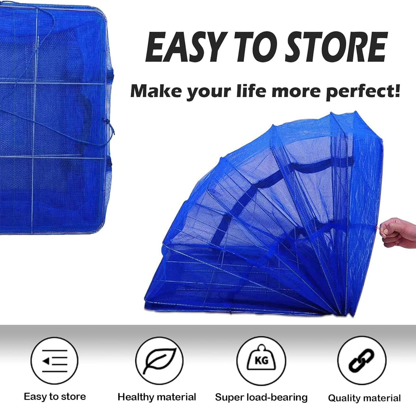 Drying Rack 6 Layers Folding Fish Mesh, Foldable Nylon Netting, Hanging Drying Fish Net, for Shrimp Fish Fruit Vegetables Herb, with Zipper Opening-Blue (37.4X19.6X19.6 in)… - NestledHome