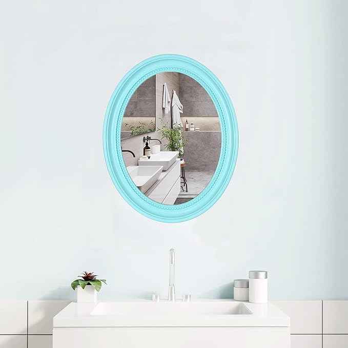 Funerom 20 x 16 inch Light Blue Mirror Oval Bathroom Mirror Wall Mirror