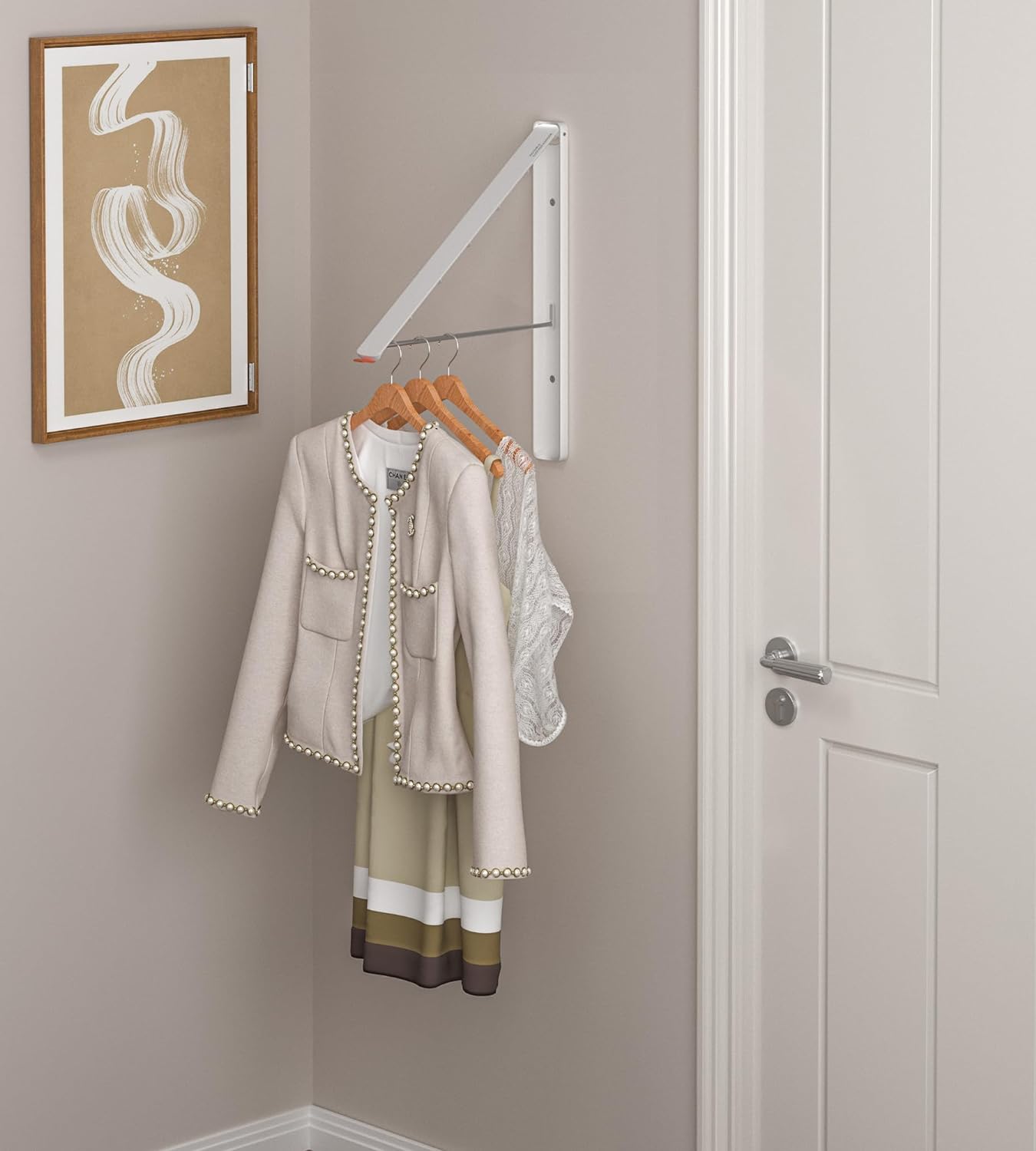 Dr.DJ Clothes Drying Rack with Rod, Wall-Mounted Retractable & Foldable Clothes Hanger for Laundry Room Organization and Storage, Metal Clothes Hanger Rack for Dorm, Closet, Balcony 2Rack,1Rod White - NestledHome