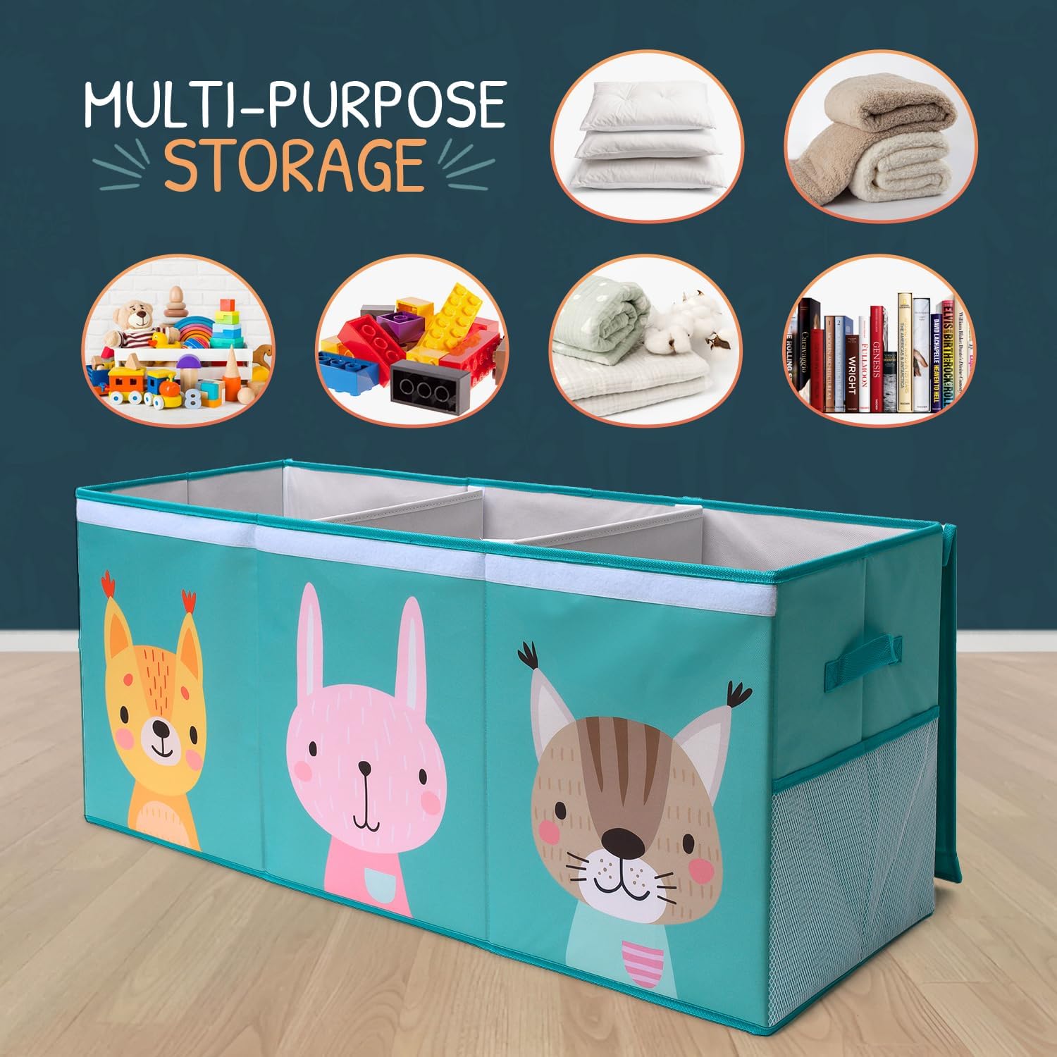 Extra Large Toy Storage Organizer with Lid - Sturdy, Collapsible Toy Chest Storage Box with Cute Design - Toys Bin with Dividers for Kids, Boys, Girls, Nursery, Bedroom, Play room 37"x16"x14" - NestledHome