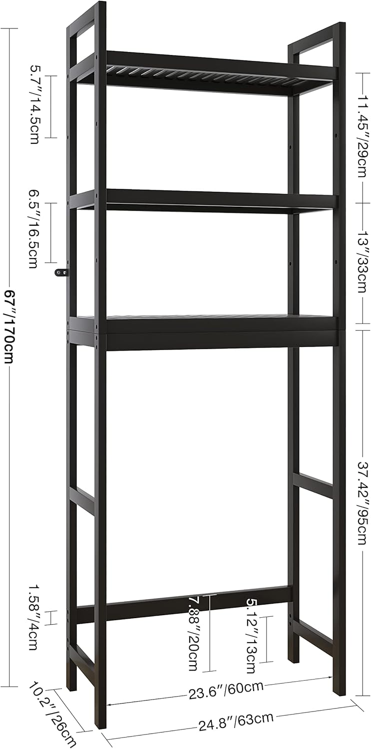 SMIBUY Bathroom Storage Shelf, Bamboo Over-The-Toilet Organizer Rack, Freestanding Toilet Space Saver with 3-Tier Adjustable Shelves (Black) - NestledHome