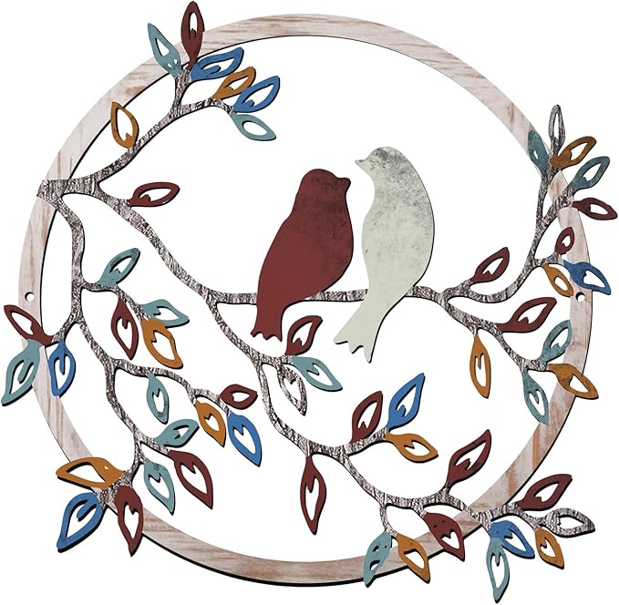 Ferraycle Metal Wall Art Bird on Tree Branch Silhouette Bird Art Decor for Living Room Garden Bedroom Office Home Wall Housewarming Party Decor(Vintage Color)