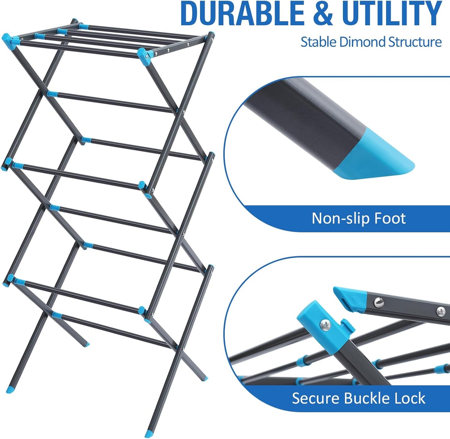 APEXCHASER Clothes Drying Rack, 3-Tier Laundry Drying Rack for Clothes, Expandable Metal Clothing Dryer, Collapsible Towel Rack, Air Drying Rack, Graphite - NestledHome
