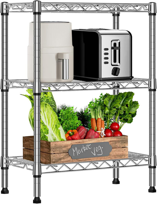750 lbs 3 Tier Shelf Metal Storage Shelves Wire Rack Closet Organizers with PP Board for Garage Kitchen Bathroom Laundry Chrome 11.8" D x 21.7" W x 28.6" H - NestledHome