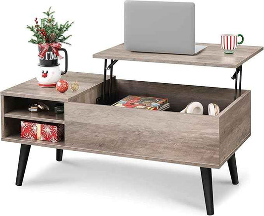 WLIVE Lift Top Coffee Table for Living Room,Small Coffee Table with Storage, Adjustable Shelf and Storage Compartment, Mid Century Modern Living Room Table, Greige