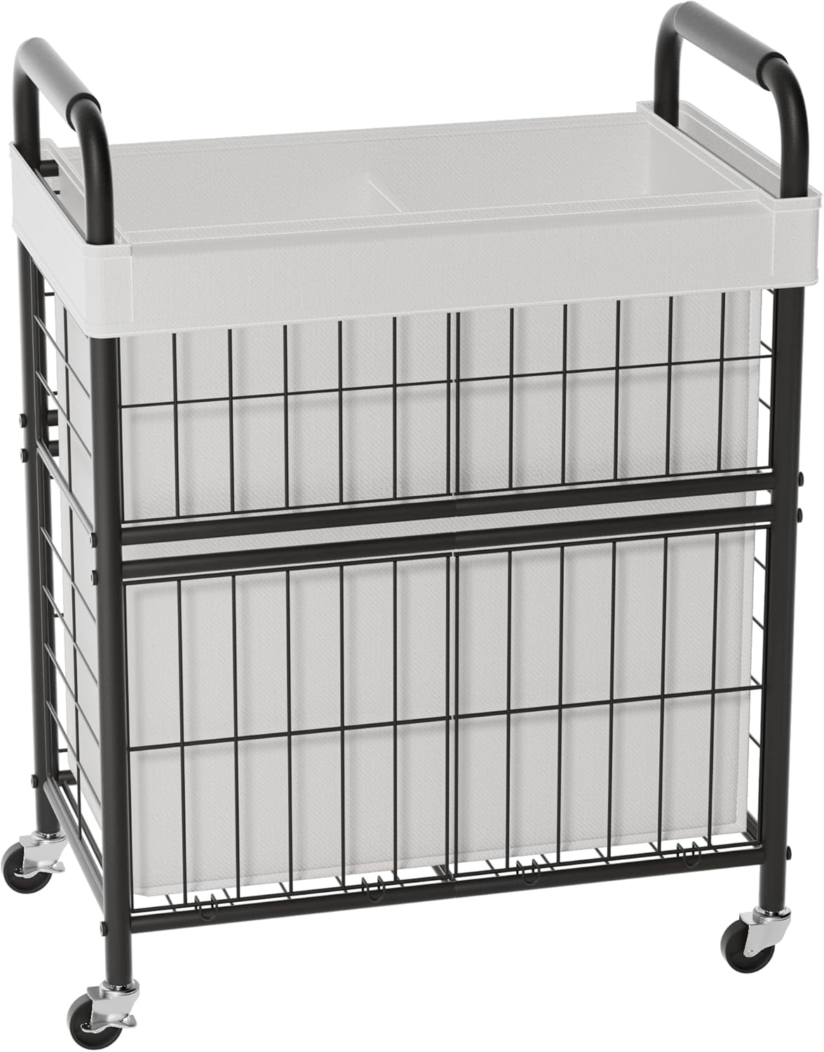 Laundry Hamper 2 Section, 110L Rolling Laundry Sorter Basket with Wheels, 2 Compartment Clothes Organizer Cart, Pull-Out Removable Bags for Laundry Room, Bathroom, Bedroom, White - NestledHome