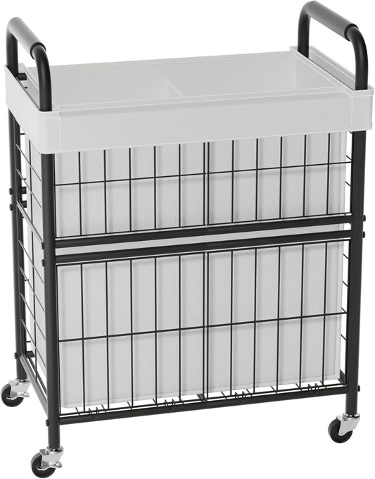 Laundry Hamper 2 Section, 110L Rolling Laundry Sorter Basket with Wheels, 2 Compartment Clothes Organizer Cart, Pull-Out Removable Bags for Laundry Room, Bathroom, Bedroom, White - NestledHome