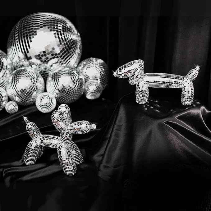 Disco Wiener Dog, Dachshund Decor, Maximalist Balloon Wiener Dog Statue, Aesthetic Disco Ball Home Decor
