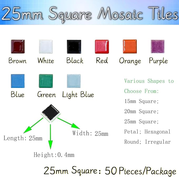 50 Pieces Red Mosaic Tiles for Crafts 1" Ceramic Tiles Assorted Colors Square Ceramic Mosaic Project Supplies for Photo Frame Mosaic Stepping Stones Bath Old Pool Furniture Decor