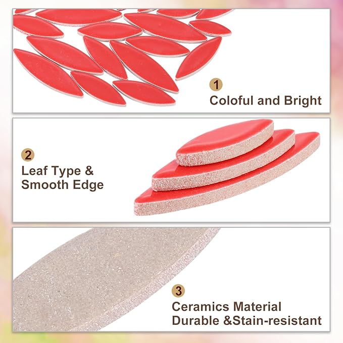 uxcell Ceramic Mosaic Tile, About 200g Teardrop Leaf Tile Mosaic Block for Handicrafts Artwork, Red