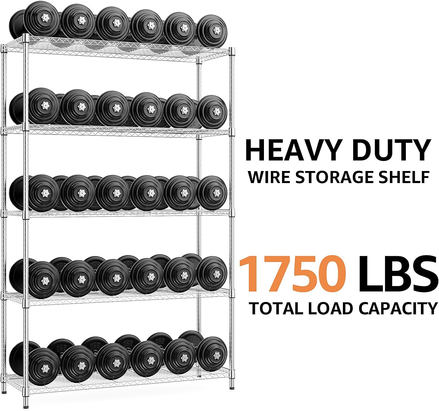 MZG 1750 lbs 5 Tier Storage Rack Metal Wire Shelving Unit, Storage Standing Household Shelf Organizer for Kitchen Pantry Closet Garage Basement Utility Room, Chrome 15.8" D x 45.3" W x 70.4" H - NestledHome