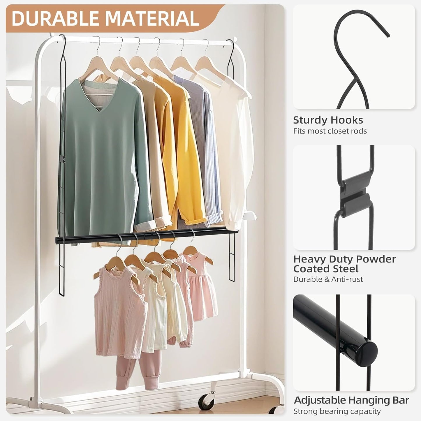 STORAGE MANIAC Hanging Closet Rod, Adjustable Width and Height Closet Hanging Organizer, Space-Saving Clothes Hanging Bar, Closet Extender Hanging Rod Double Closet Hanging Rod, 2 Pack Black - NestledHome