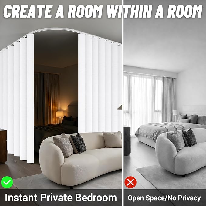 AJAZZ 100% Blackout Room Divider Curtains Screen Partitions, Blackout Sound Reducing Divider Room Panel for Doorway Glass Window Sliding Door Patio(White, W100 x L84, 1 Pack)