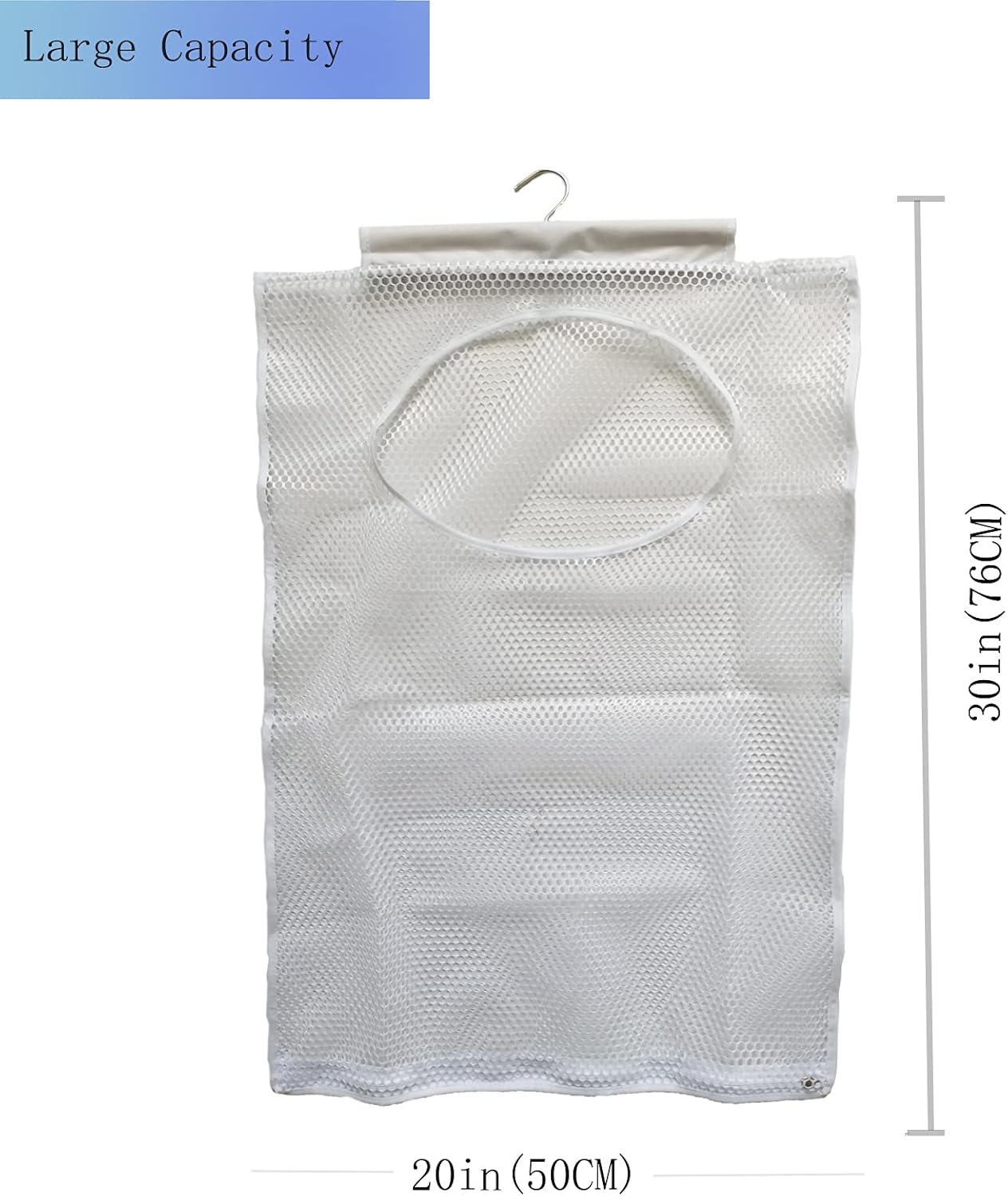 Hanging Mesh Laundry Hamper (30in*20in*2in) Large Dirty Clothes Bag, Can Be Used Behind The Door & Closet & Caravan& Bathroom (White) - NestledHome