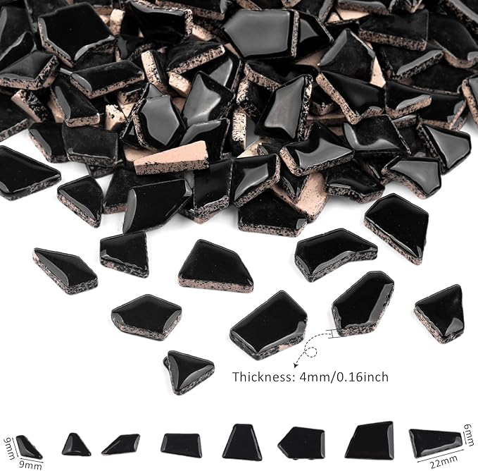 Artspac Ceramic Mosaic Tiles for Crafts Bulk, 454g Black Irregular Mosaic Tiles for Mosaic Craft Supplies, Garden Art Decor