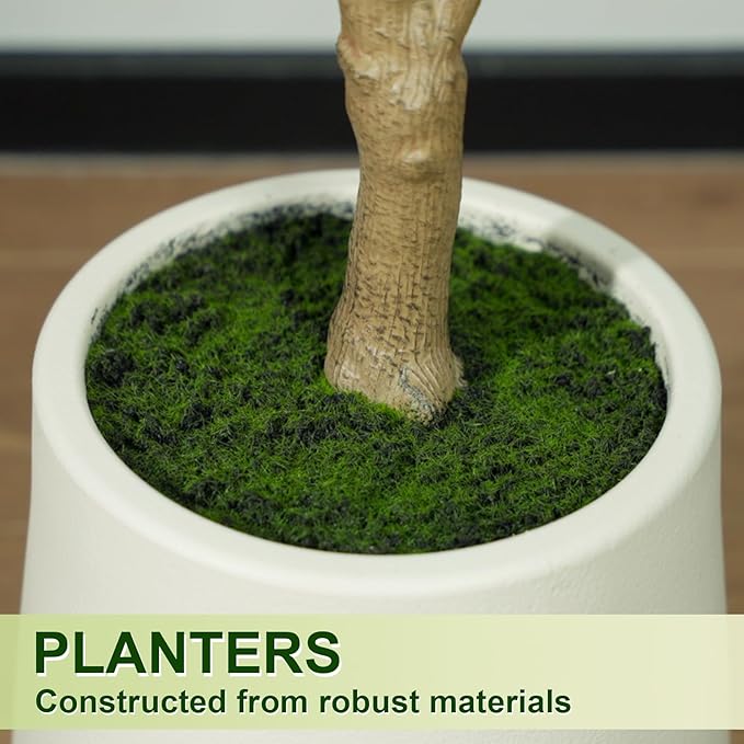 Olive Trees Artificial Indoor, 6FT Tall Faux Olive Tree with White Tall Planter, Artificial Plants with Natural Wood Trunk and Lifelike Fruits for Home Office Decor