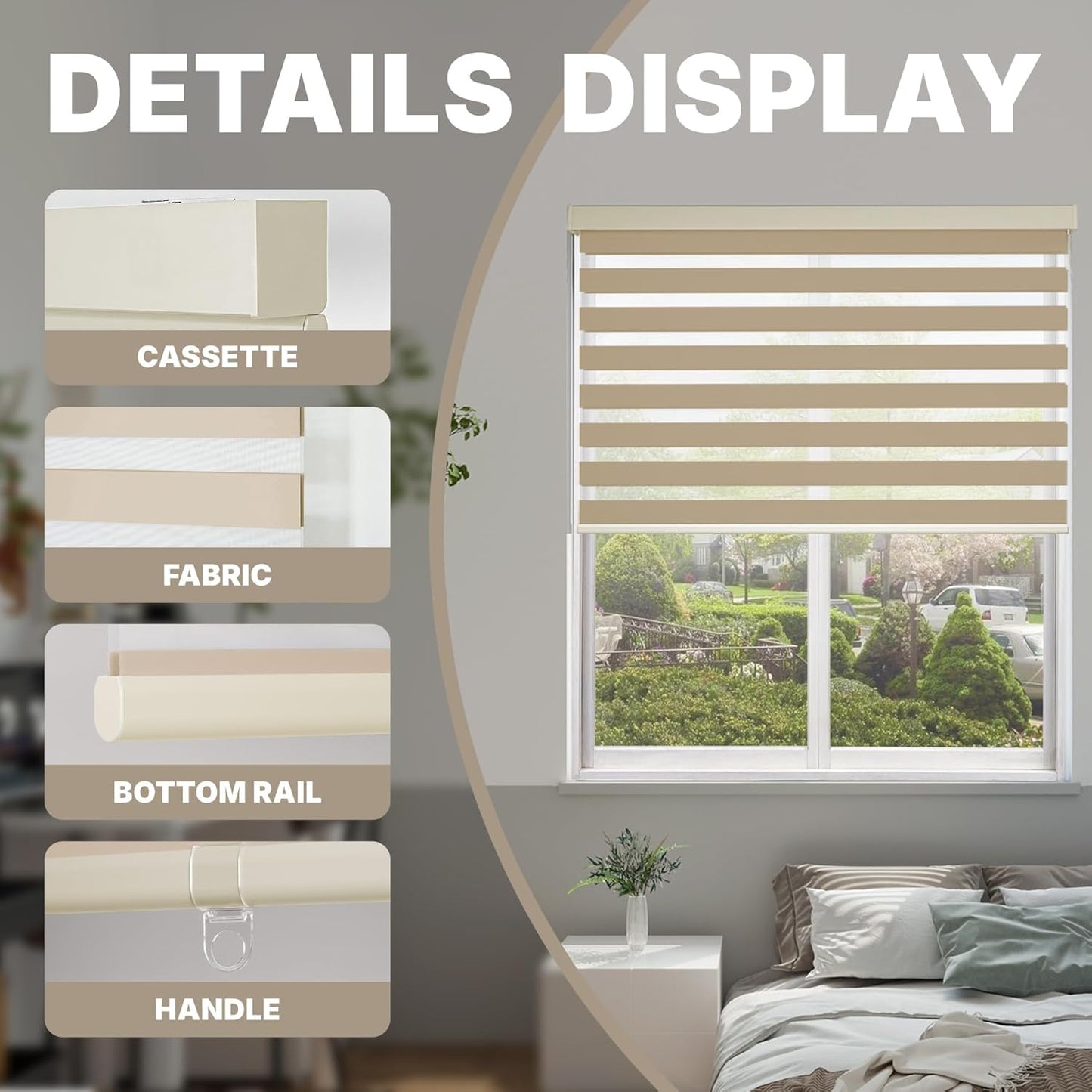HESTIA Cordless Zebra Blinds Light Filtering Roller Shades UV Blocking Blackout Privacy Indoor Window Shades for Home Office Day and Night, Beige,30" W x 60" H