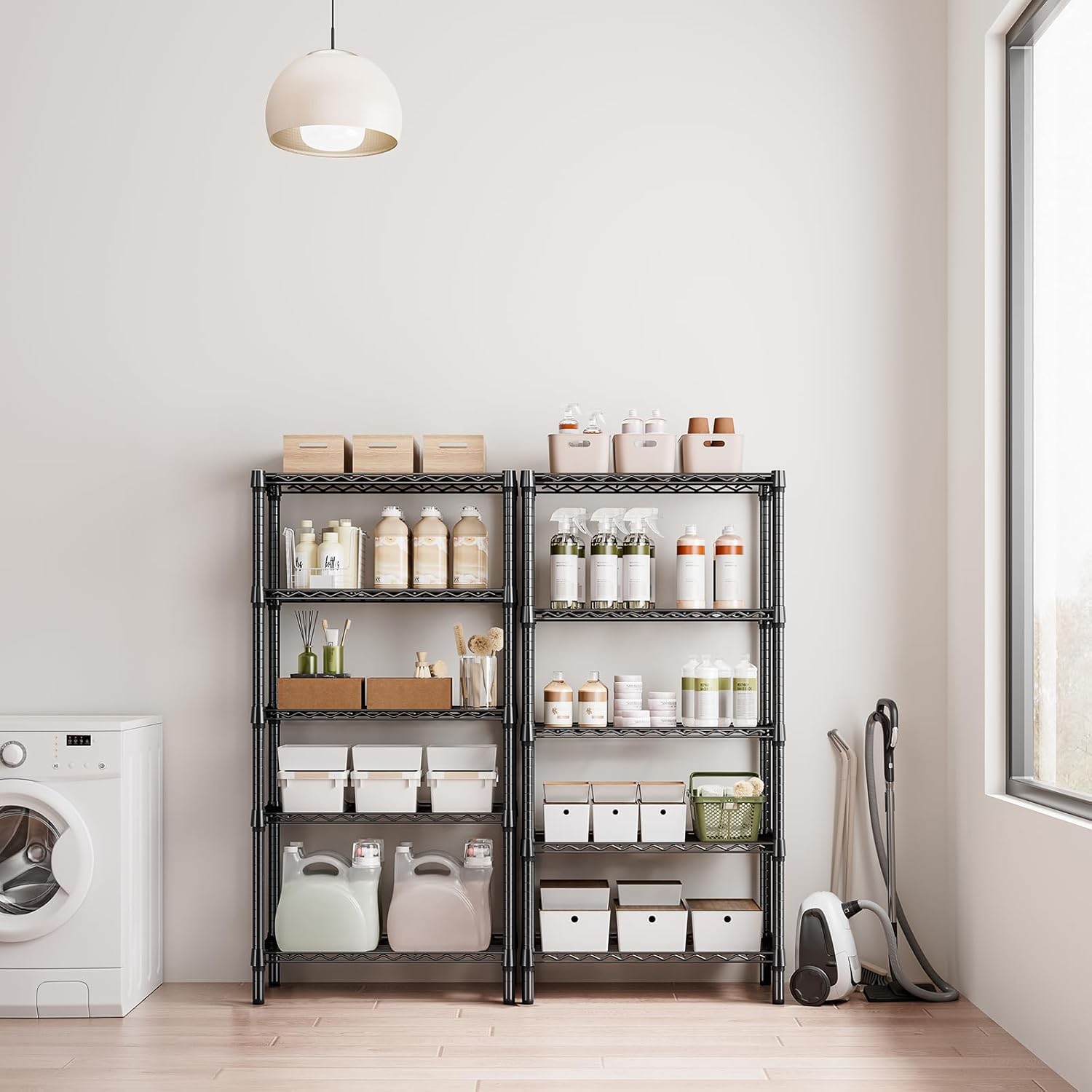 1250 lbs 5 Tier Shelf Metal Storage Shelves Shelving Wire Rack Heavy Duty Closet Organizers for Garage Kitchen Bathroom Laundry Black 13.8" D x 29.5" W x 59.5" H - NestledHome