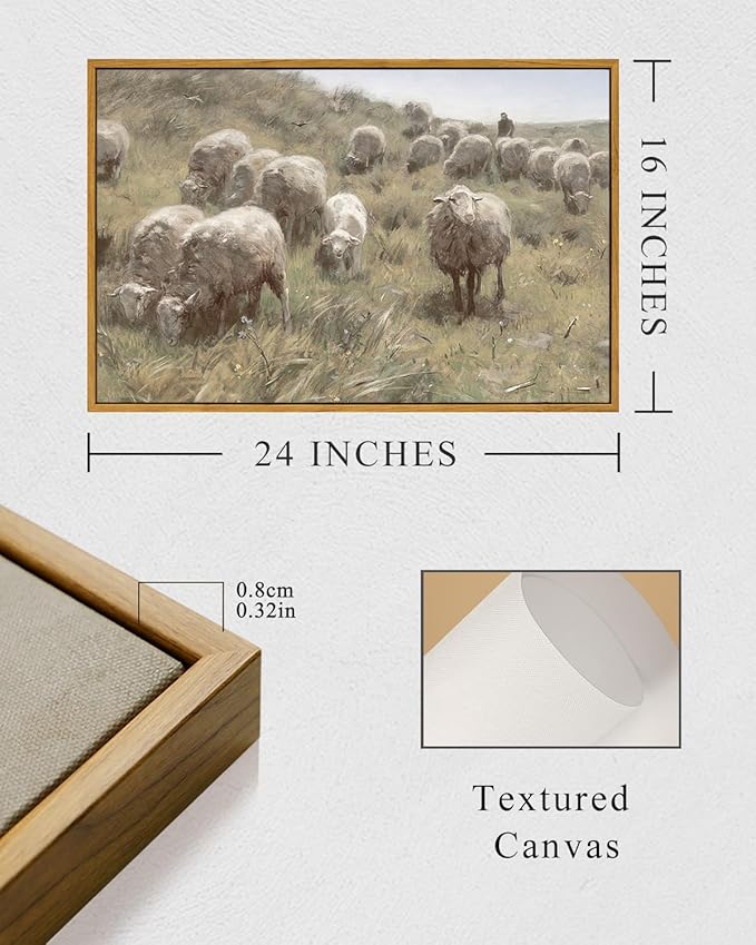 InSimSea Framed Canvas Wall Art Vintage Decor, Sheep on the Dunes Pictures Farmhouse Decor, Large Wall Art Living Room Bathroom Bedroom Office Decorations, 16"x24"