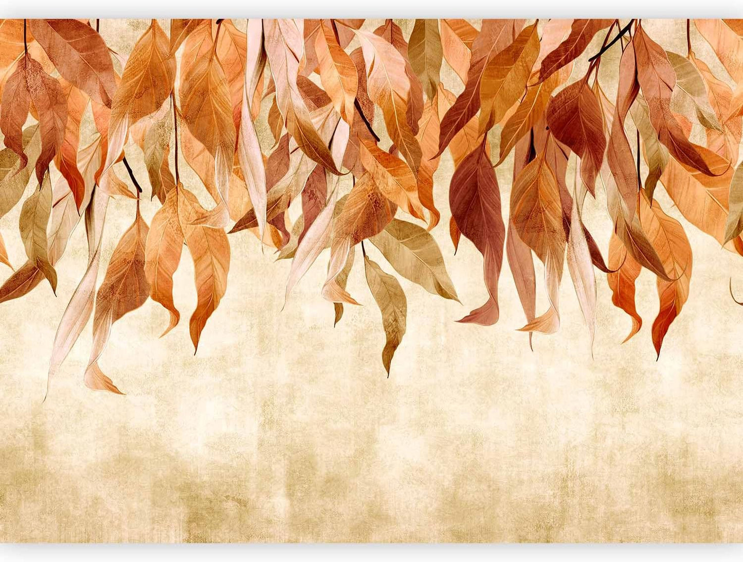 artgeist Premium Wall Mural Hanging Leaves 157x110 in - Non-Woven Wallpaper Fleece Wall Decor Photo Print Picture Image Design Nature Botanical Concrete Orange Beige b-C-10146-a-c