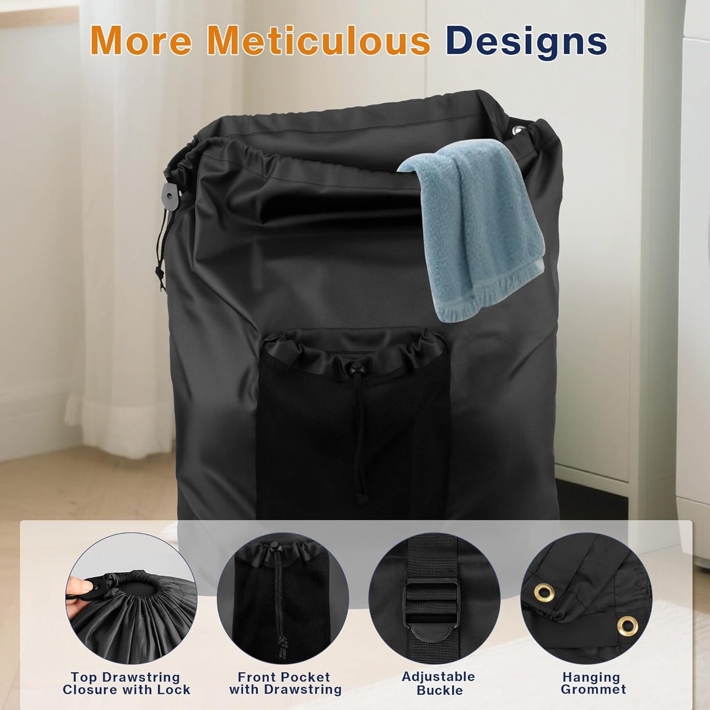 2-Pack Backpack Laundry Bags, Heavy Duty Laundry Bag Backpacks with Adjustable Shoulder Straps, Door Hanging Washing Bag, Laundry Hamper Lining for College Dorm, Travel, Laundromat - NestledHome