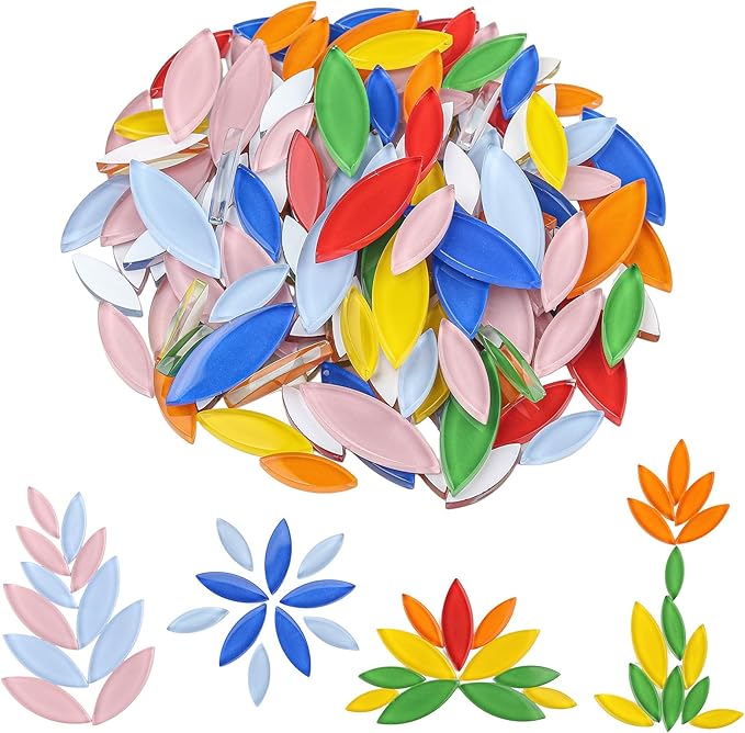 Youway Style 1lb Petal Mosaic Tiles for Crafts,Glass Flower Mosaic Tiles, Vibrant Multicolor Glass Pieces for DIY Coasters & Garden Decor Accents