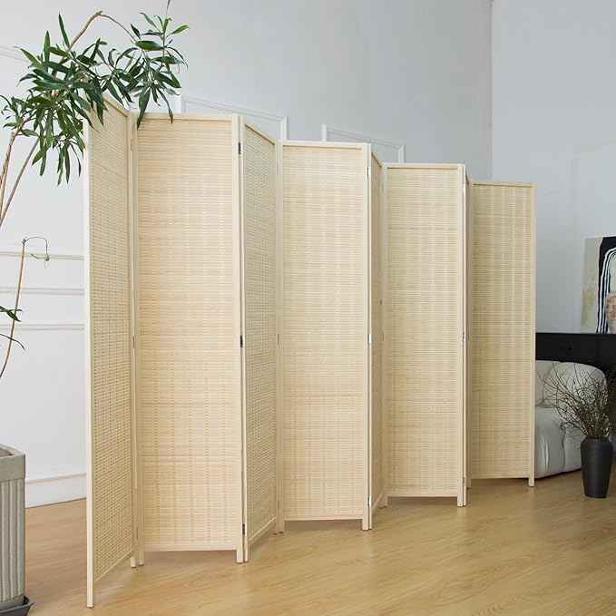 8 Panel Bamboo Room Divider - 5.6 ft Tall Folding Privacy Screen, Natural Beige Freestanding Partition Wall (67" x 122.8", 8-Panel)