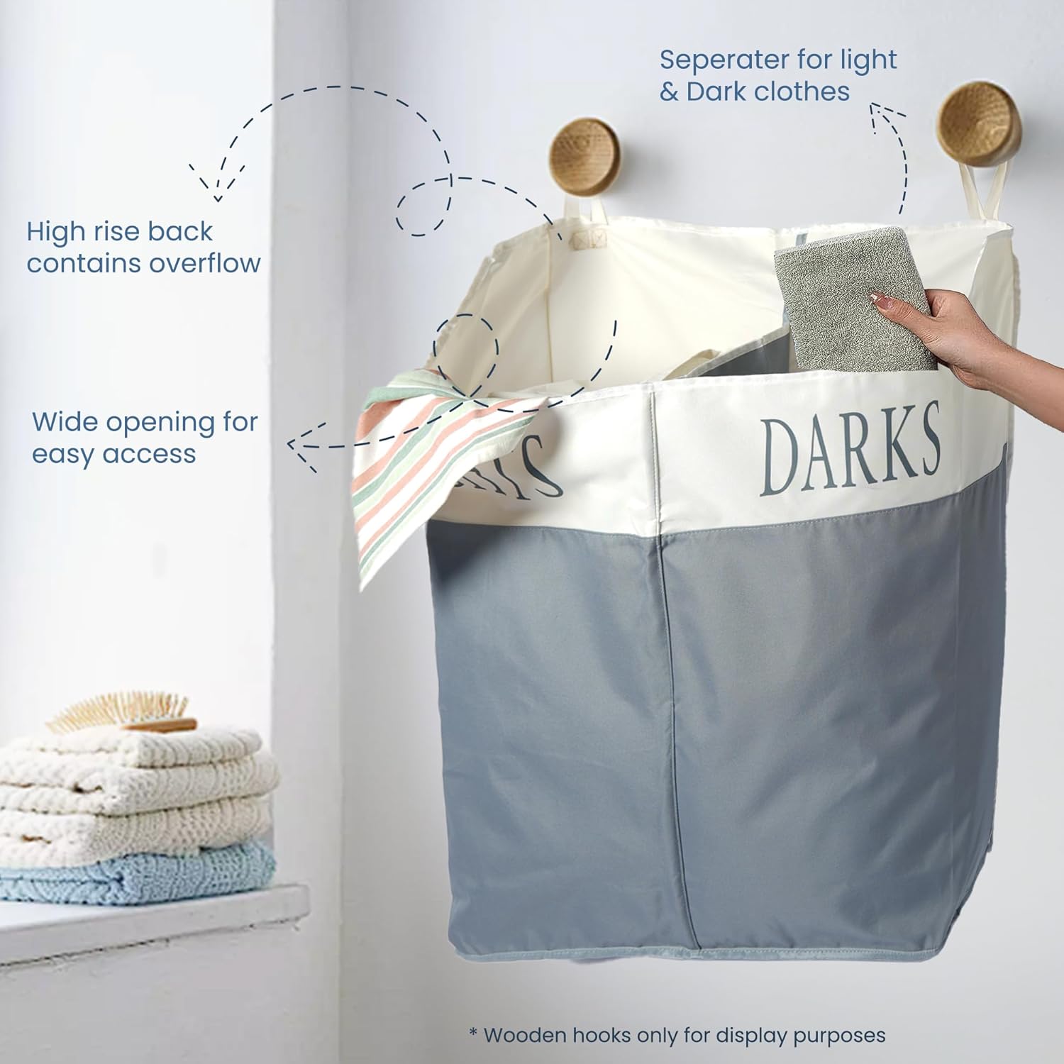 The Fine Living Co. X-Large Two Compartments Hanging Laundry Hamper with Over Door Hooks, Durable Space Saving Laundry Bag Storage with Bottom Zipper, Wide Open Top Dark/Light Compartment(25"x10"x31") - NestledHome