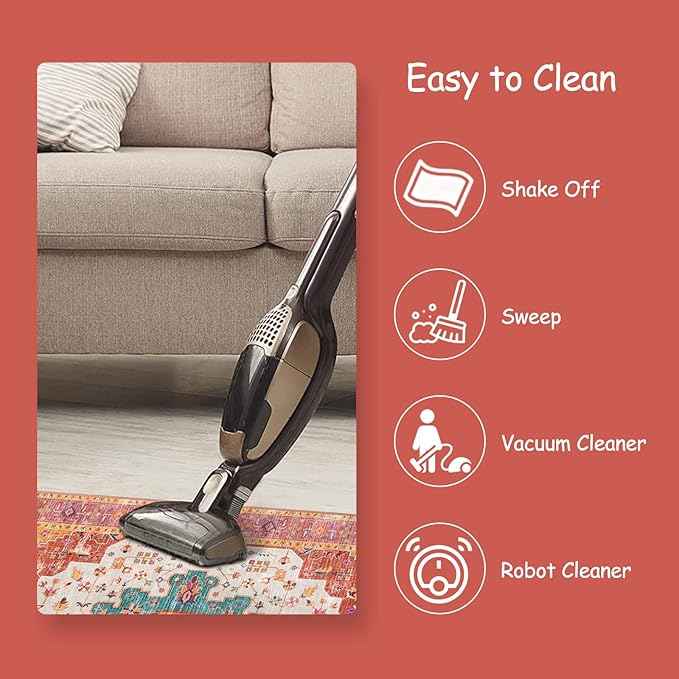 Moynesa Ultra-Thin Pink Area Rug - 9x12 Large Bedroom Rugs for Living Room Non-Slip Non-Shedding Dining Room Mat, Vintage Indoor Floor Carpet for Girls Nursery Playroom Office