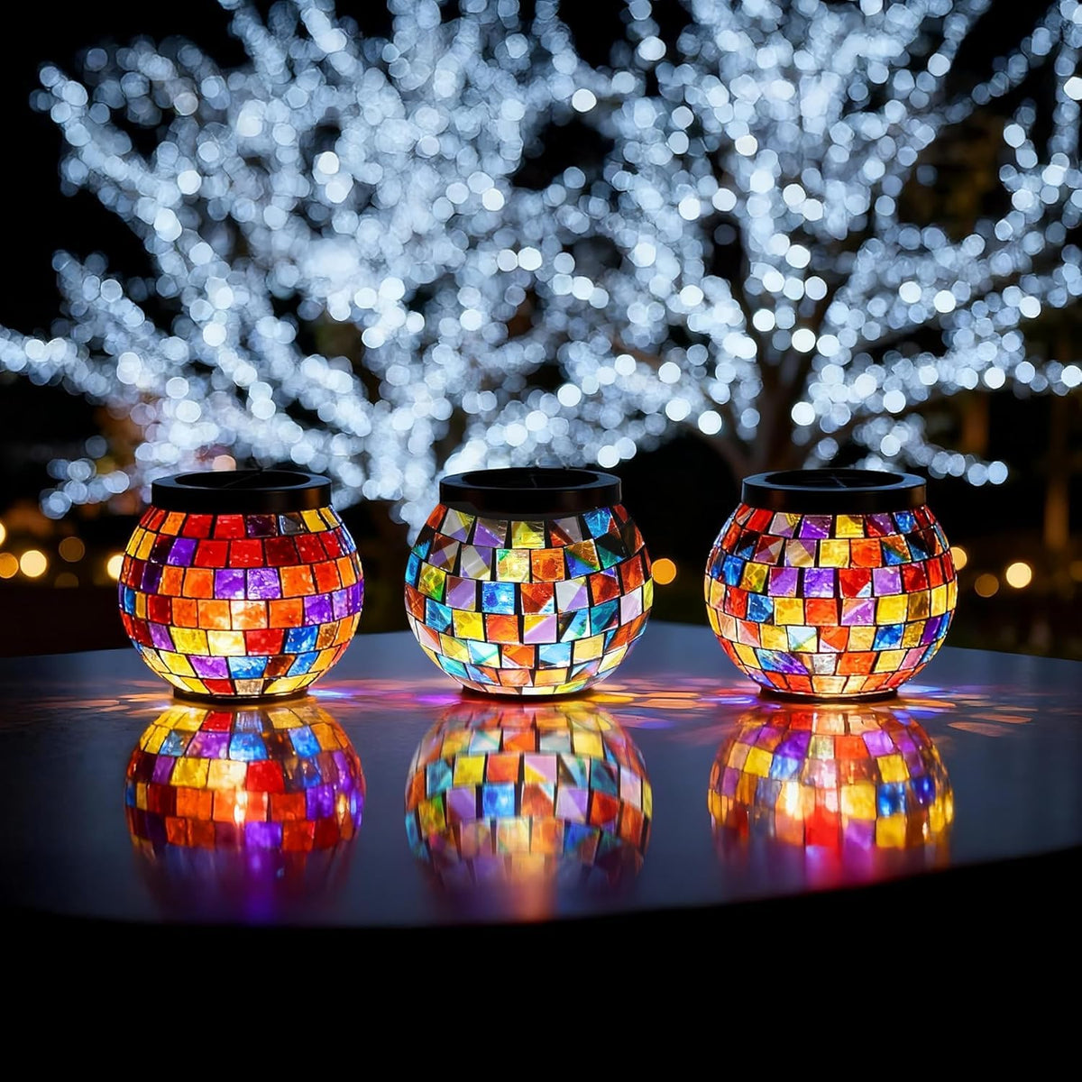 2 Pack Gift for her him Landscape Lighting Path Lights Heavy Solar Mosaic Lantern with RGB Color (2 Count)