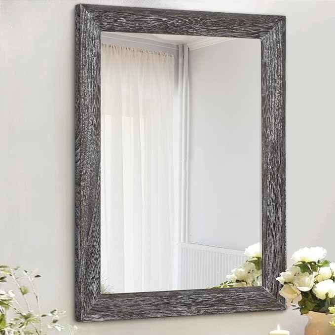 AAZZKANG Wall Mirror with Rectangle Wood Frame Large 20"x16" Rustic Decorative Hanging Mirrors for Bedroom Bathroom Living Room Home Office