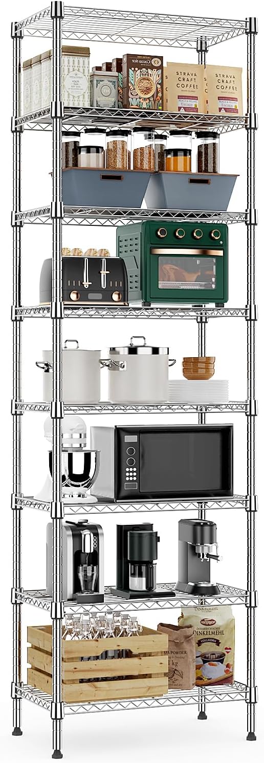 8 Tier 2000 lbs Storage Rack Metal Wire Shelving Unit, Storage Standing Shelf Organizer for Laundry Bathroom Kitchen Pantry Closet Garage Utility Room, Chrome 13.8" D x 23.6" W x 79.5" H - NestledHome