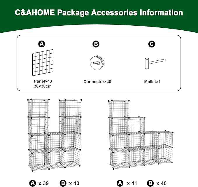 C&AHOME Wire Cube Storage, 12 - Cube Organizer Metal C Grids, Modular Shelves Units, Closet Organizer, Ideal for Home, Office, Living Room, 36.6”L x 12.4”W 48.4”H, Silver Gray UWCS3012G