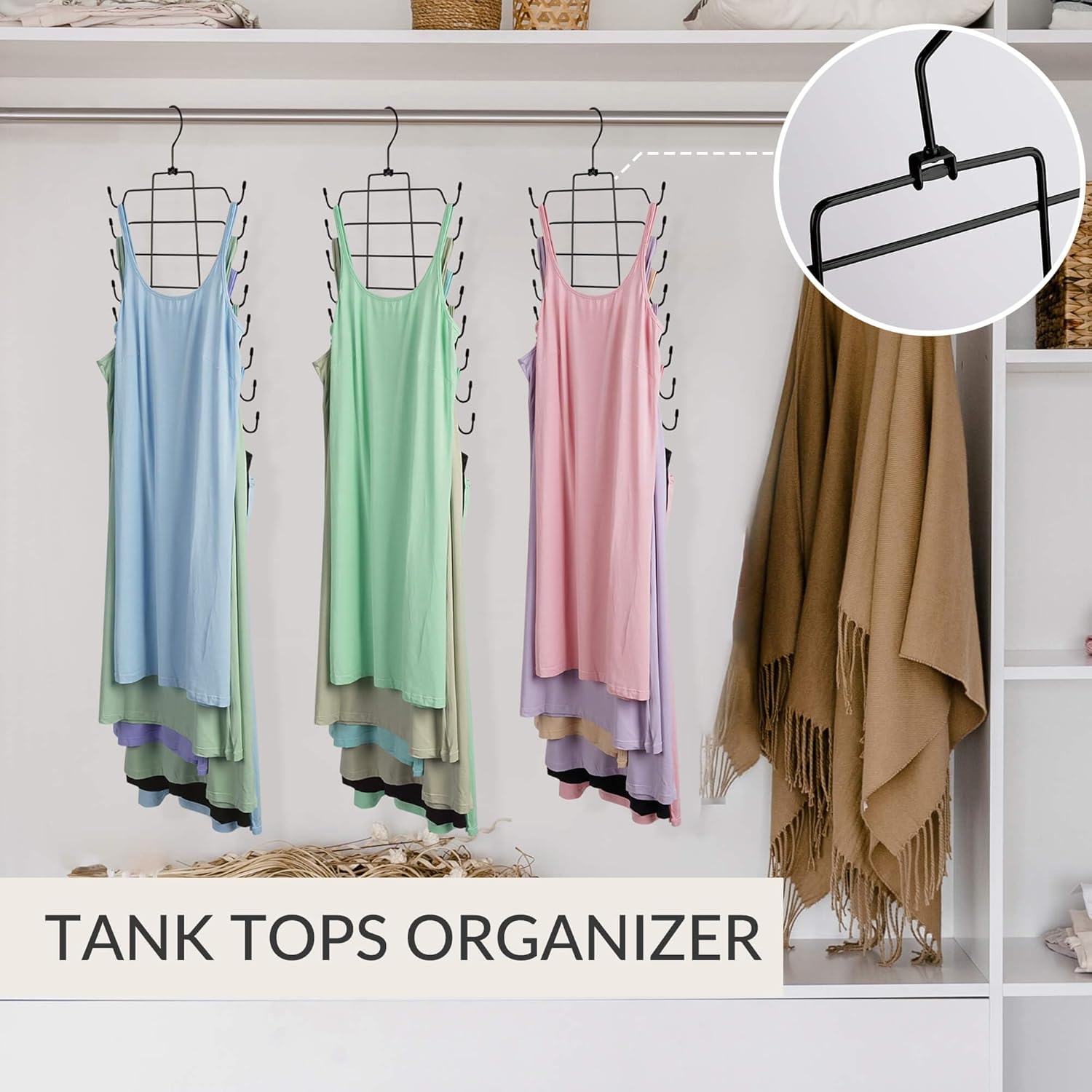 ZEDODIER 6 Pack Tank Top Hanger, Space Saving Bra Hangers, Non-Slip Hanging Sport Bras Holder, Closet Organizers and Storage for Camisoles Tank Tops Bras Ties Swimsuits Strappy Dress, Black - NestledHome
