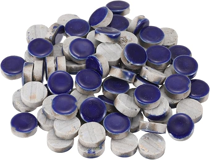 MECCANIXITY 200g Ceramic Mosaic Tiles for Crafts Bulk, Round Dark Blue Ceramic Tiles for Mosaic Kits Garden Stepping Stone Cup Mat